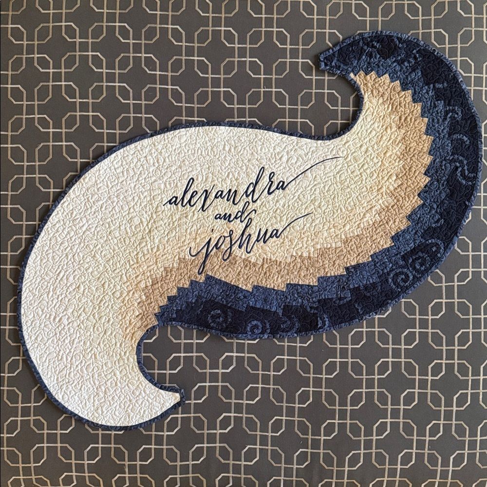 Quilted Table Runner Mat Handmade and Personalized with Alexandra and Joshua